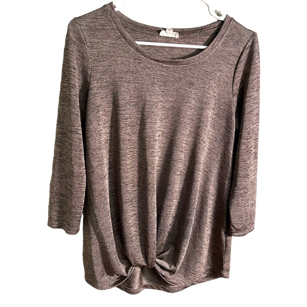 Jane and Delancey Women's Size Small Scoop Neck Blouse Knot Front Marled Brown‎